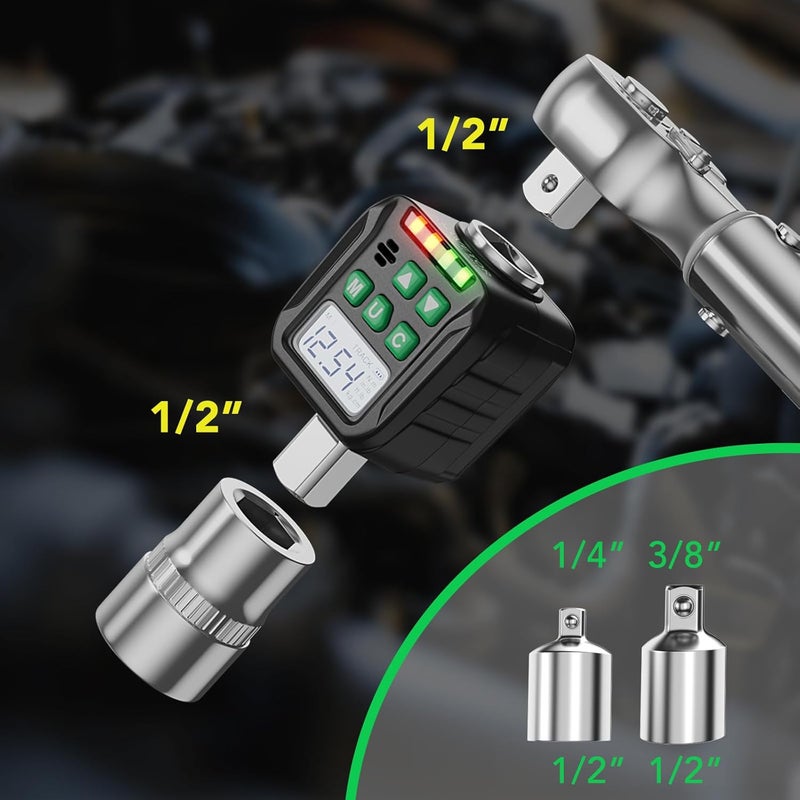 VETOR Digital Torque Wrench Adapter Set 1/2" Drive,Electric Wrenches,Snap on Digital Inch Pound Torque Wrench,1/4",3/8" Torque Adapter for Car,Motorcycle & Automotive (5-99.5 Ft-lb/6.75-135 Nm) - Image 5